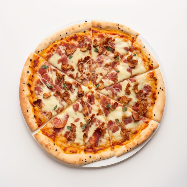 Zdjęcie bekonowa pizza z serem na białym tle