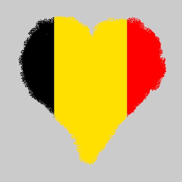 Belgia kolorowa flaga w kształcie serca ze stylem obrysu pędzla izolowanym na szarym tle