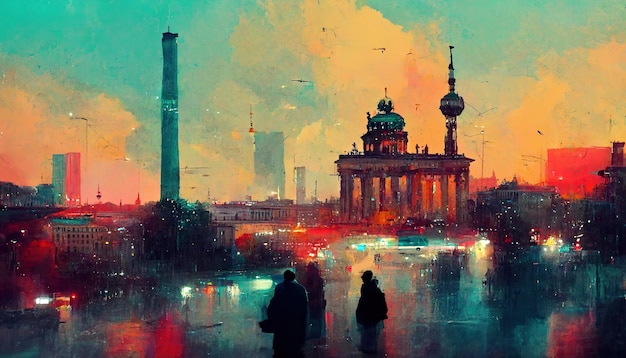Berlin Niemcy malarstwo ilustracja Berlin panoramę miasta art