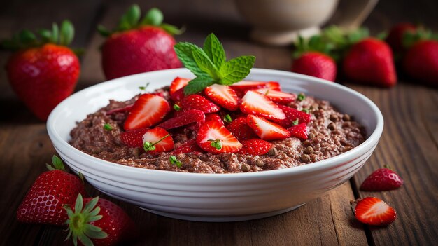 Zdjęcie berry bliss buckwheat porridge z truskawkami