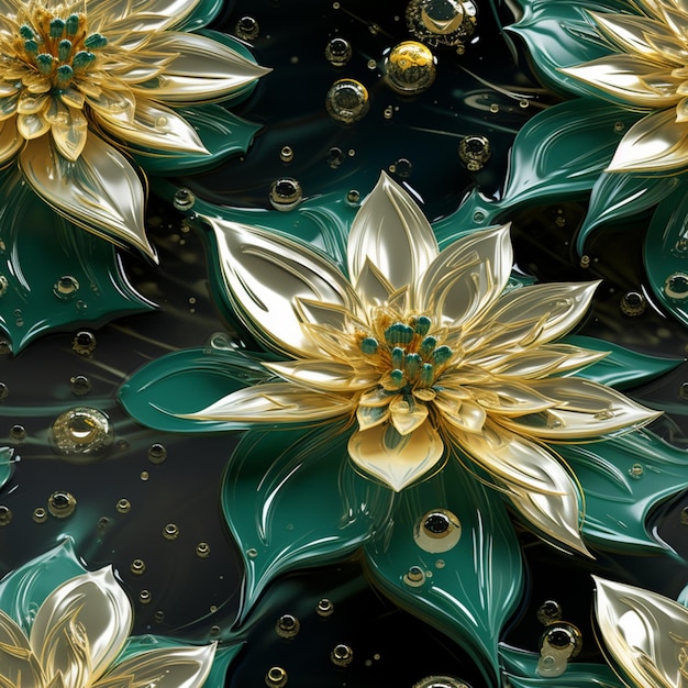 Bez szwu Aqua i złoty wzór kwiatu lotosu Spokojna elegancja
