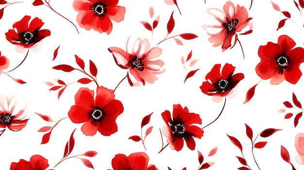 Zdjęcie bez szwu czerwony kwiatowy wzór koloru wody na białym tle