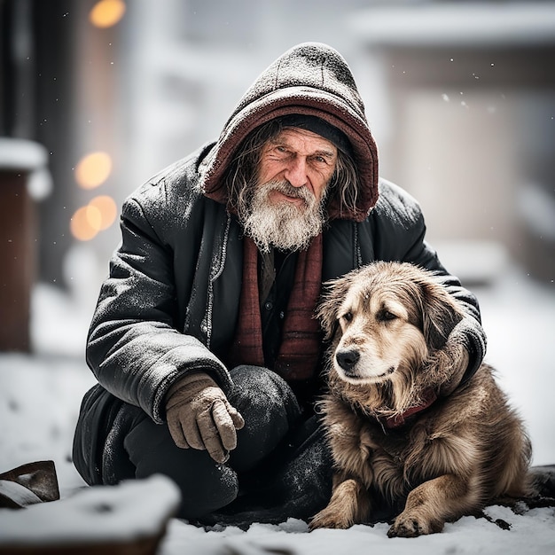 Zdjęcie bezdomny z wiernym psem