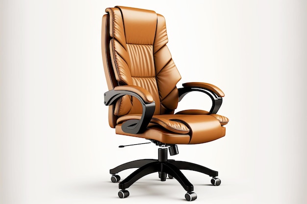 Beżowo-brązowy skórzany fotel do biura na obrotowych nogach
