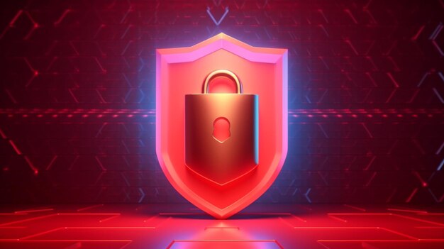 Bezpieczeństwo danych Prywatność w cyberprzestrzeni Tarcza technologii biznesu internetowego z dziurką od klucza na abstrakcyjnym czerwonym tle Koncepcja ochrony prywatności informacji GENERUJ AI