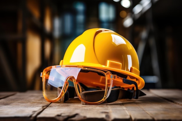 Bezpieczeństwo pracy Ochronny kask zbliżenie rozmycie tła placu budowy