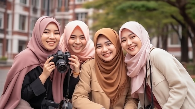 Bezpłatna grupa zdjęć islamskich Azjatek korzystających z aparatu