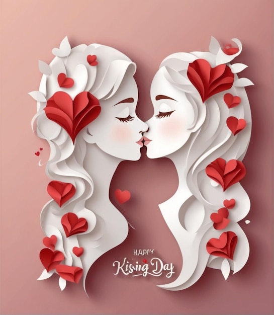 Bezpłatna ilustracja międzynarodowego dnia pocałunków w stylu papierowym