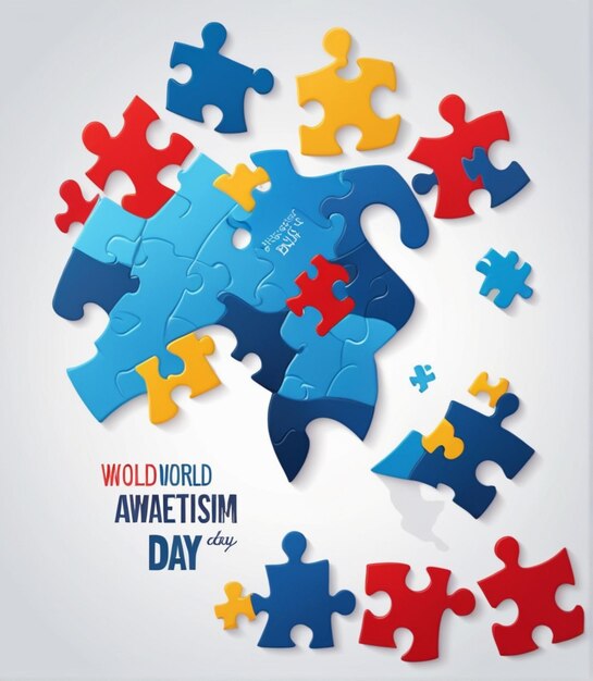 Bezpłatna ilustracja świadomości autyzmu Wektorowy Płaski Świat z kawałkami układanki Projekt Dnia Świadomości Autyzmu