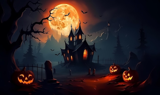 Bezpłatna ilustracja tła Halloween na baner plakatowy Wygenerowane ai