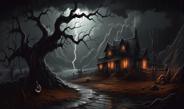 Bezpłatna ilustracja tła Halloween na baner plakatowy Wygenerowane ai