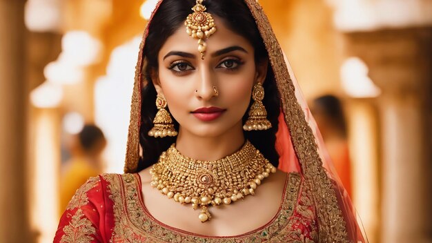 Bezpłatna indyjska piękna panna młoda z złotymi biżuteriami