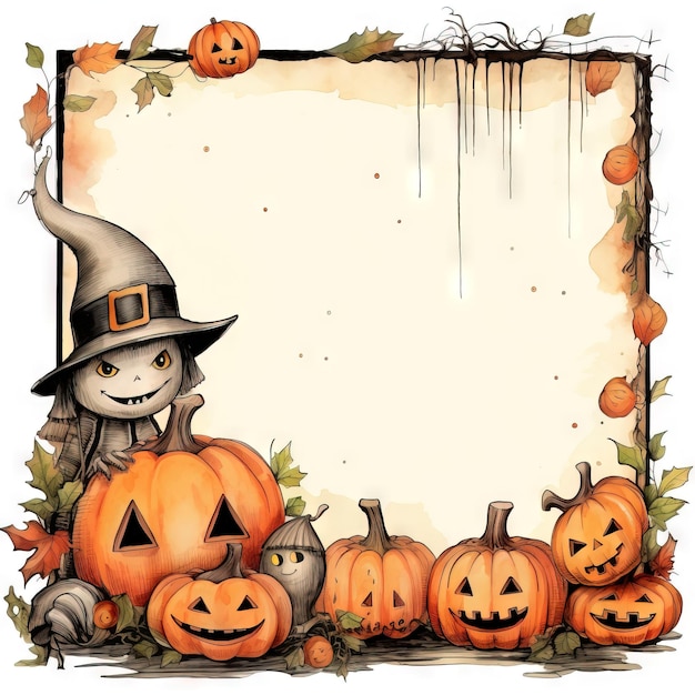 Bezpłatna ramka halloween drewniana ramka dla tekstu halloween retro halloween board Ai wygenerowane wysokiej rozdzielczości ilustracja halloween na białym tle