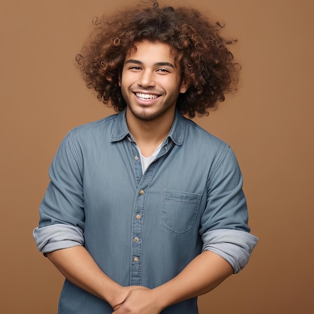 Bezpłatna, urzekająca fotografia portretowa Stylowy młody mężczyzna ze zwycięskim uśmiechem Generacyjna sztuczna inteligencja