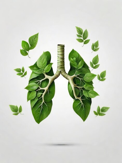 Bezpłatne ożywiające zdrowie układu oddechowego ludzkie płuca z żywymi zielonymi liśćmi Generative Ai