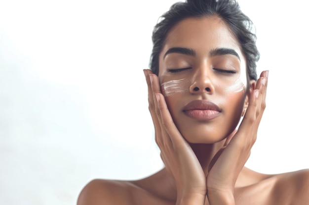 Bezpłatne zdjęcie indyjskiej modelki pielęgnacji skóry i makijażu