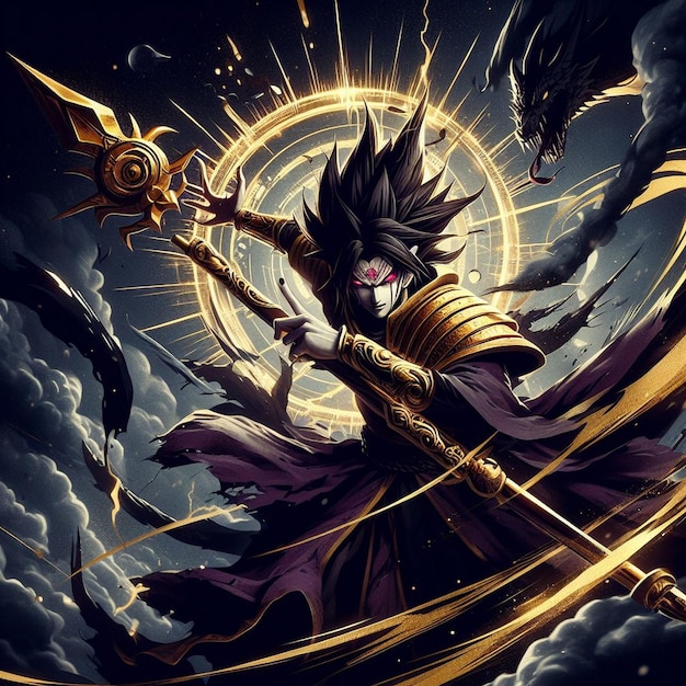 Bezpłatne zdjęcie postaci anime z mieczem i demonem