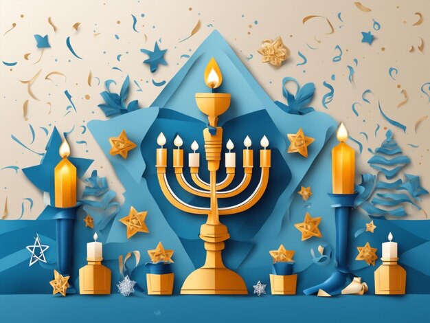 Zdjęcie bezpłatne zdjęcie z hanukkah na tle w stylu papierowym