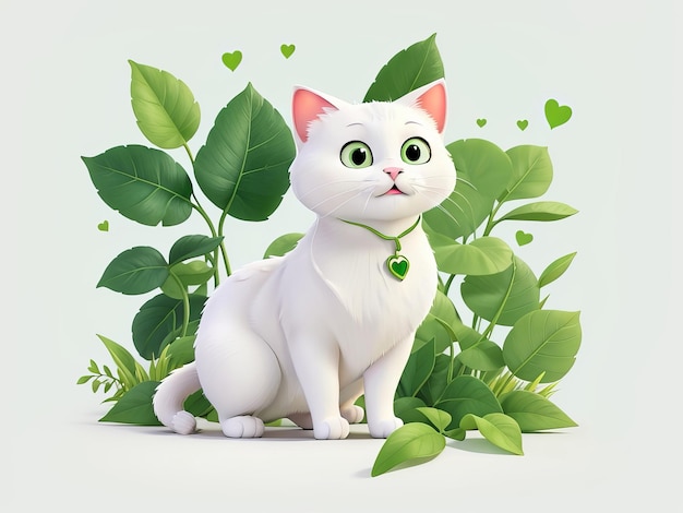 Bezpłatny hipnotyzujący kreskówka 3D Czarno-biały kot z zielonymi oczami Generatywna sztuczna inteligencja