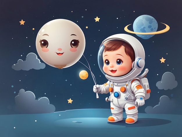 Bezpłatny OutofThisWorld Słodki mały astronauta i trzymający księżyc Generatywna sztuczna inteligencja