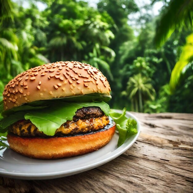 Zdjęcie bezpłatny zdjęcie burger w dżungli ai generowane