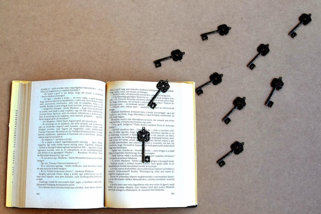Zdjęcie bezpośrednio nad zdjęciem książki i kluczy na stole