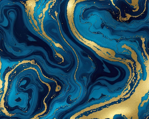 Bezproblemowy niebieski i złoty płynny wzór oceanu