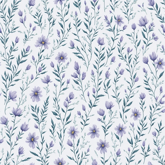 Bezproblemowy wzór fioletowych kwiatów na białym tle.