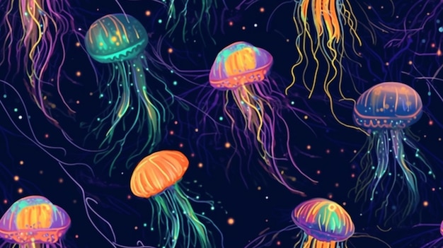 Bezproblemowy wzór meduzy w kolorach tęczy.