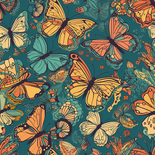 Bezproblemowy wzór motyli z wesołymi kolorami