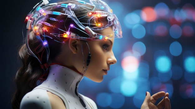 Bezprzewodowe implanty mózgowe zaawansowana neurotechnologia innowacyjna opieka zdrowotna futurystyczne poznanie połączone umysły stworzone za pomocą generatywnej technologii sztucznej inteligencji