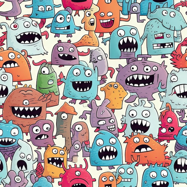 Zdjęcie bezszelestny wzór cute monster doodle art