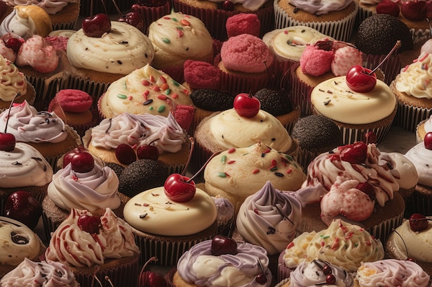 Bezszelestny wzór różnych smacznych cupcakes Generatywny AI