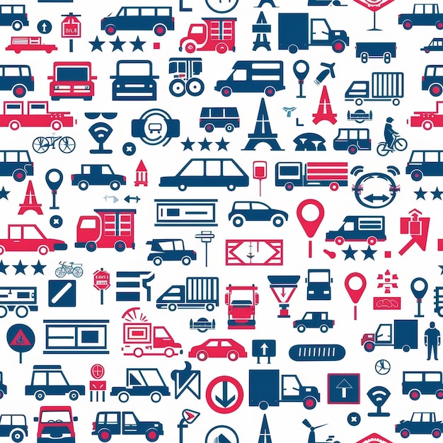 Zdjęcie bezszelestny wzór znaków drogowych i pojazdów transportowychtematyczny projekt graficzny