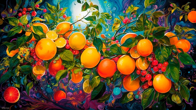 Bezszwone tło z pomarańczami i owocami Generatywna sztuczna inteligencja