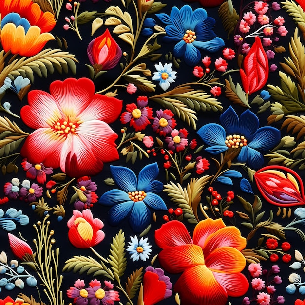 Zdjęcie bezszwone tło z różnorodnych kolorowych kwiatów