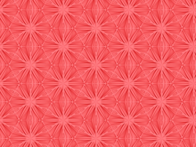 Bezszwowe jasne tło trójwymiarowych eleganckich płatków kwiatowych opartych na sześciokątnej siatce Żywy kolor Coral