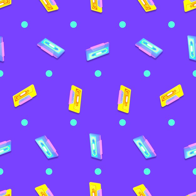 Bezszwowe kasety retro wzór 3d renderowany obraz