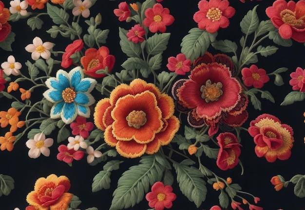 Bezszwowe meksykańskie hafty kwiaty hiper realistyczny wzór tkaniny