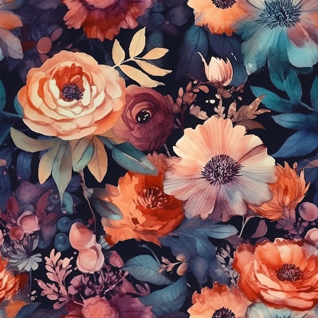 Bezszwowe ręcznie malowane akwarela kwiaty tekstury