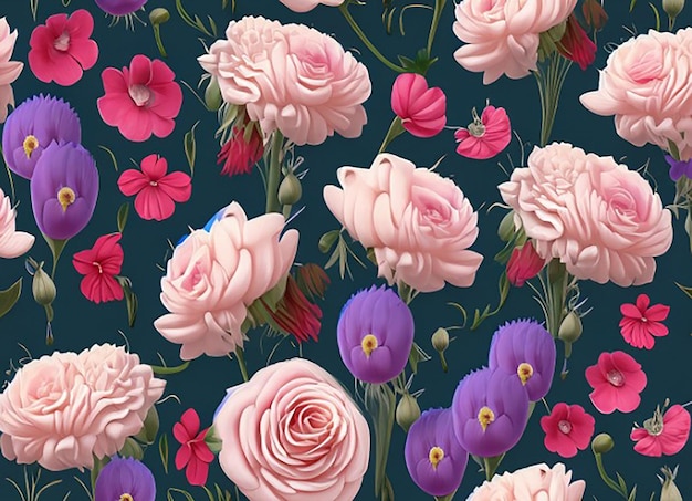 Bezszwowe tło z kwiatowym wzorem tkaniny inspirowane ogrodem wiejskim z uroczą mieszanką róż