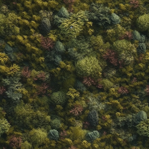 Bezszwowy botaniczny wzór z pięknym leśnym tapetowym tłem Generative AI