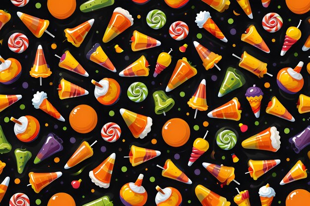 Zdjęcie bezszwowy halloween słodkie smakołyki wzór cukierków