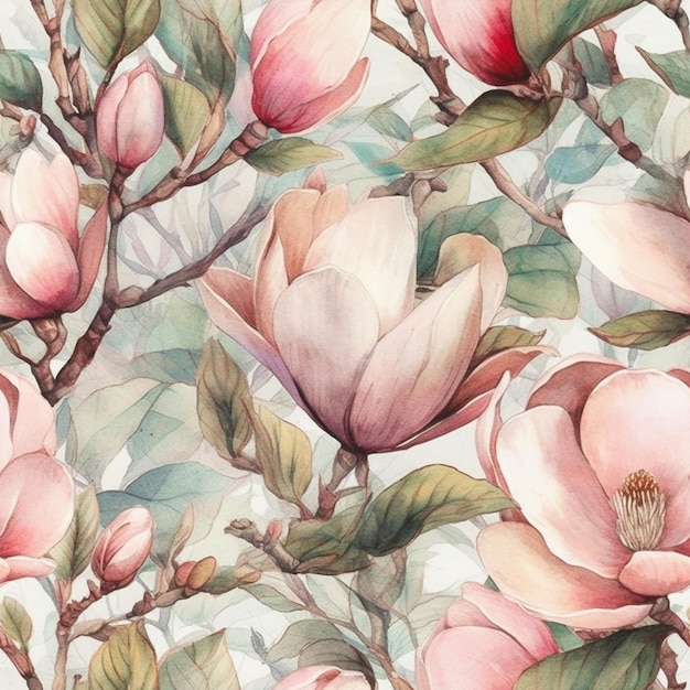 Bezszwowy kwiecisty wzór z kwiatami magnolii.