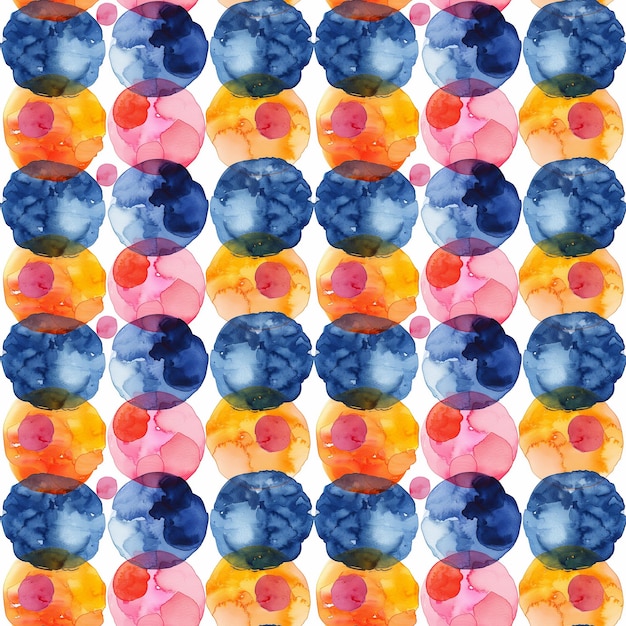 Bezszwowy wzór abstrakcyjnego akwarelu, niebieskie, pomarańczowe, różowe kręgi na białym tle