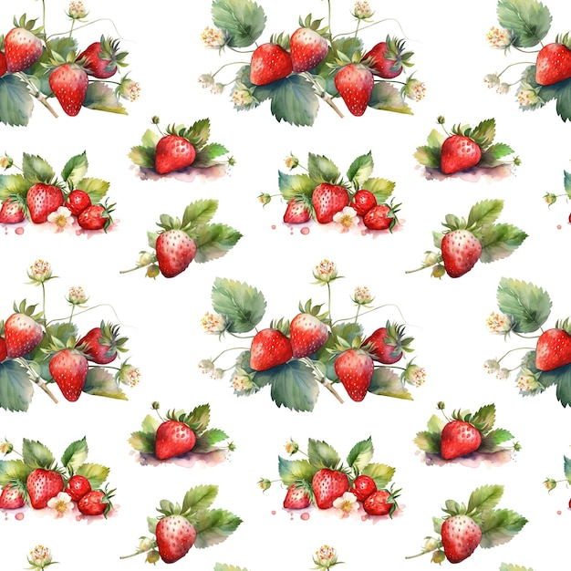 Zdjęcie bezszwowy wzór akwarelowych obrazów jagód i kwiatów na białej generatywnej sztucznej inteligencji