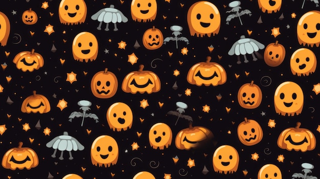 bezszwowy wzór halloween z dyniami i nietoperzami na czarnym tle