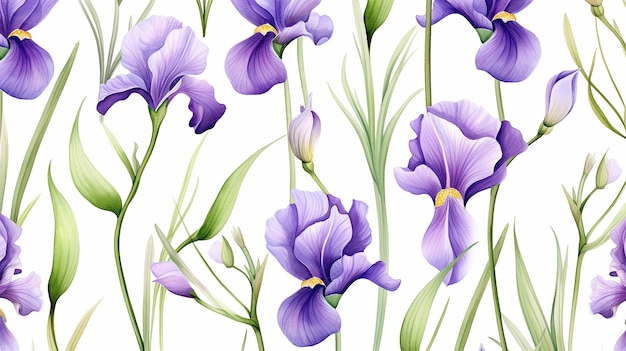 Bezszwowy wzór kwiatu irysa na białym tle Tło tekstury kwiatu irisa