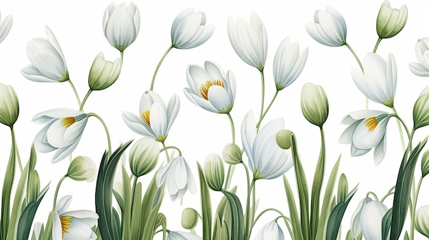 Bezszwowy wzór kwiatu Snowdrop na białym tle
