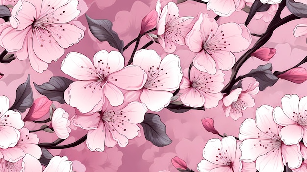 Bezszwowy wzór llustration Sakura Blossom kwiaty